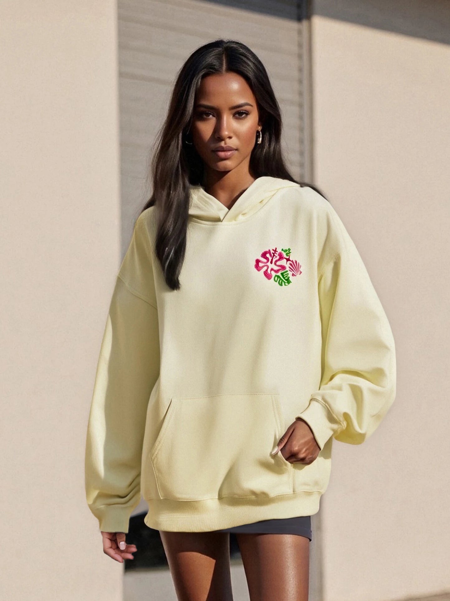 Women's Spring Autumn Hooded Sweatshirt Long Sleeve Pattern Embroidery Hoodie Pullover