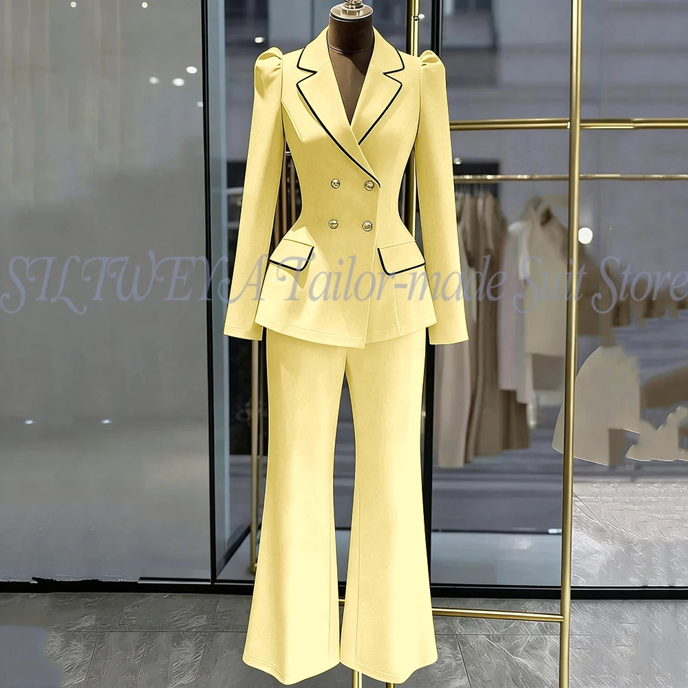 Double Breasted Blazer Set With Side Pockets For Women