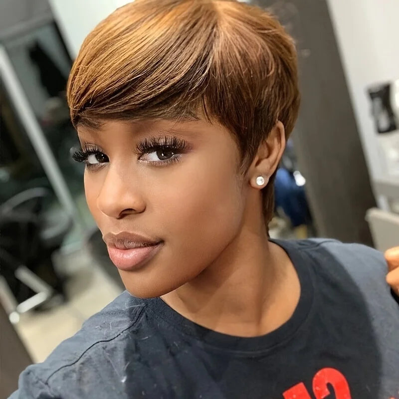 Heat Resistant Soft Pixie Cut Wig With Bangs For Women