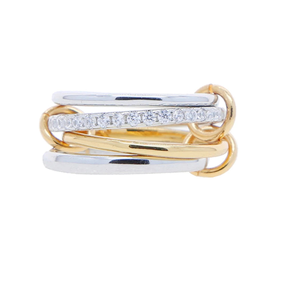 Gold Tone Pink Zircon Stacking Band Rings for Women