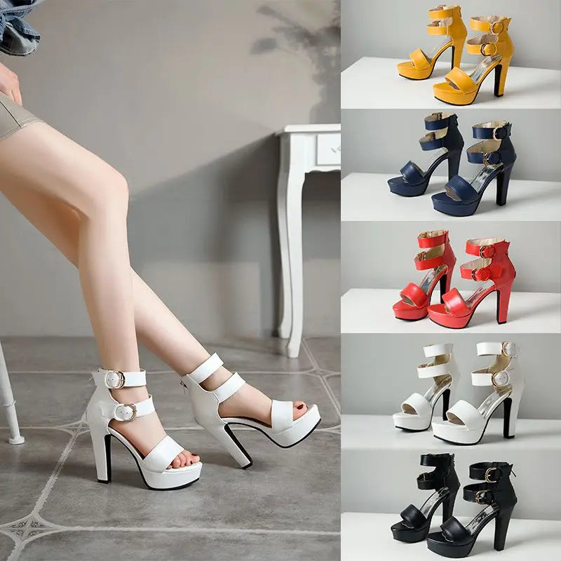 Chunky Platform Sandals with Zipper Buckles for Women