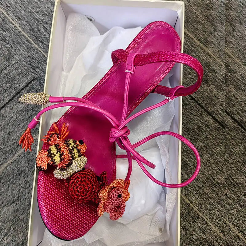 Pink Lace-Up Ankle Wrap Stiletto Sandals for Women