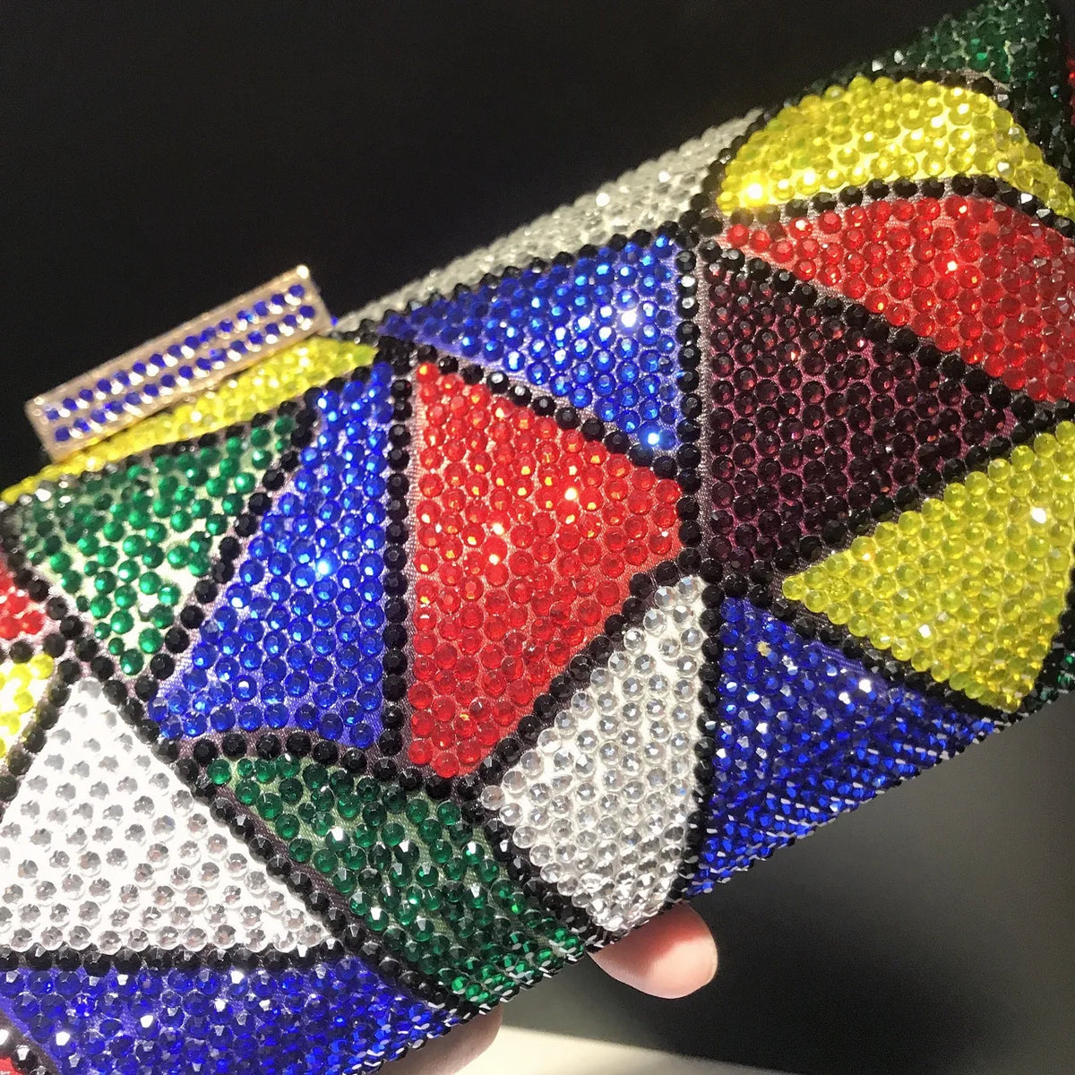 Plaid Rhinestone Evening Chain Clutch Purse for Women