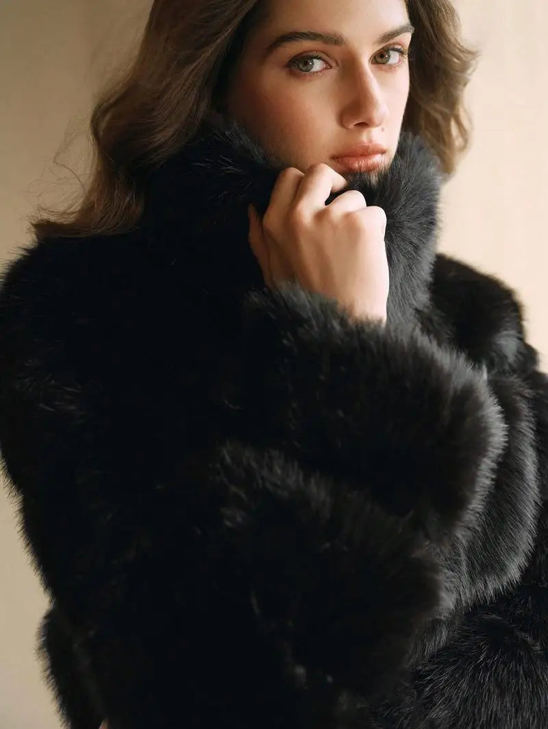 Women Faux Fox Fur Coats Short Jackets Zipper Coat Turn Down Collar Punk Loose Y2k Thick Outwear Jacket Casual 2025 Winter