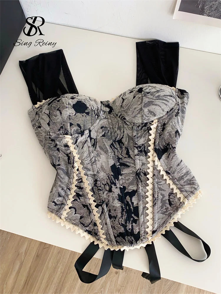 Vintage Floral Lace Spliced Camisole Tank Top for Women