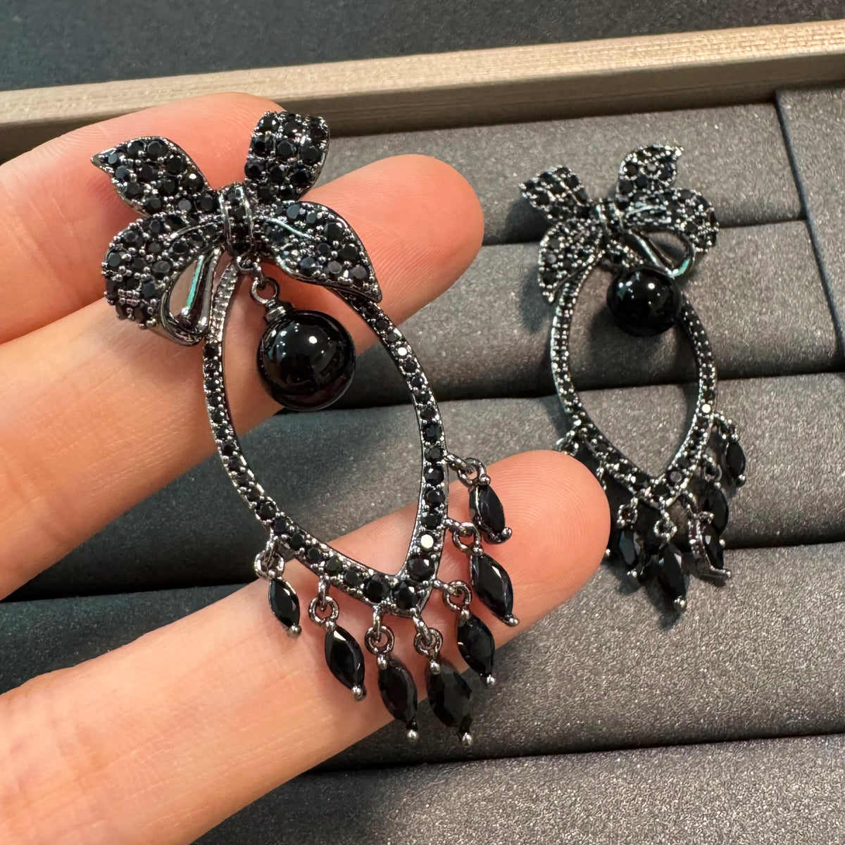 Black Zircon Vintage Jewelry Set With Earrings Rings And Bracelets for Women