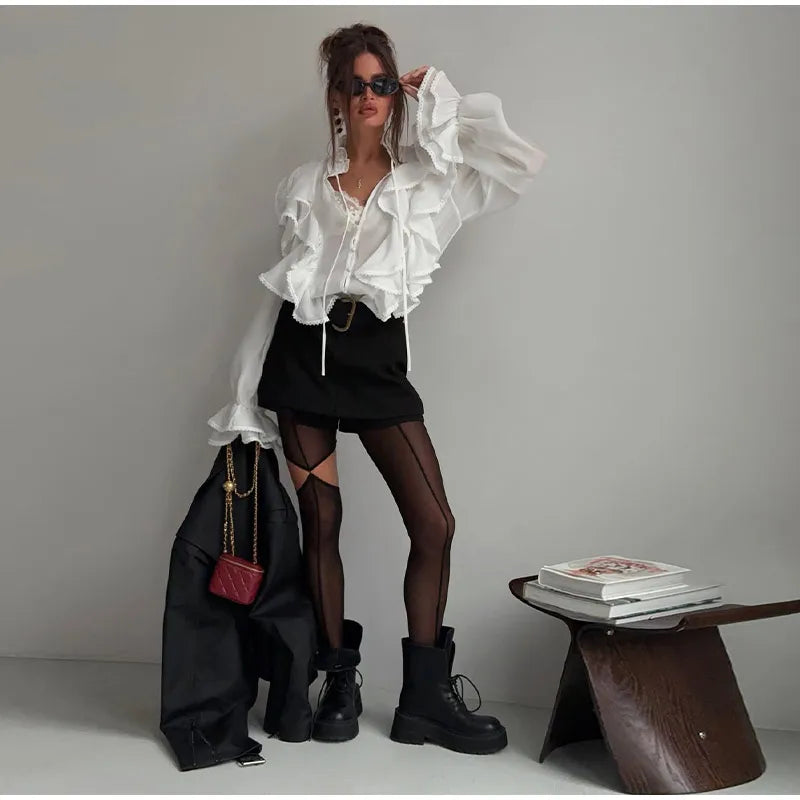 Elegant Long Sleeve Cascading Ruffle Blouse for Women