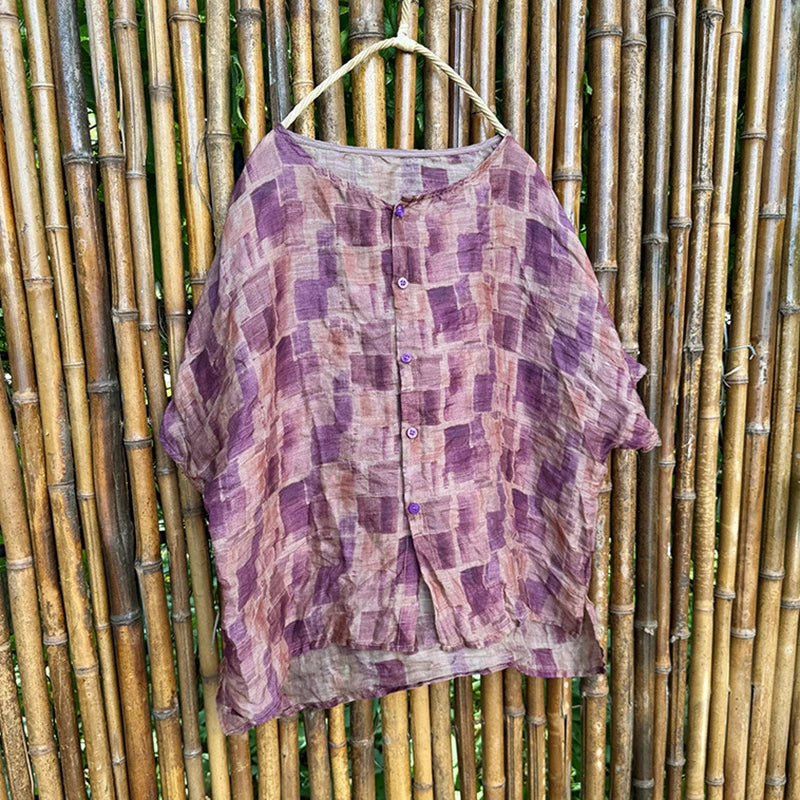 Casual Floral Print Loose Linen Relaxed Fit Shirt for Women