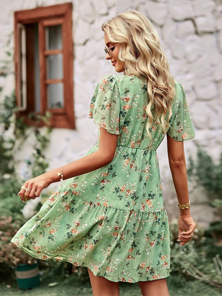 Casual Round Neck Floral Print Pullover Dress For Women