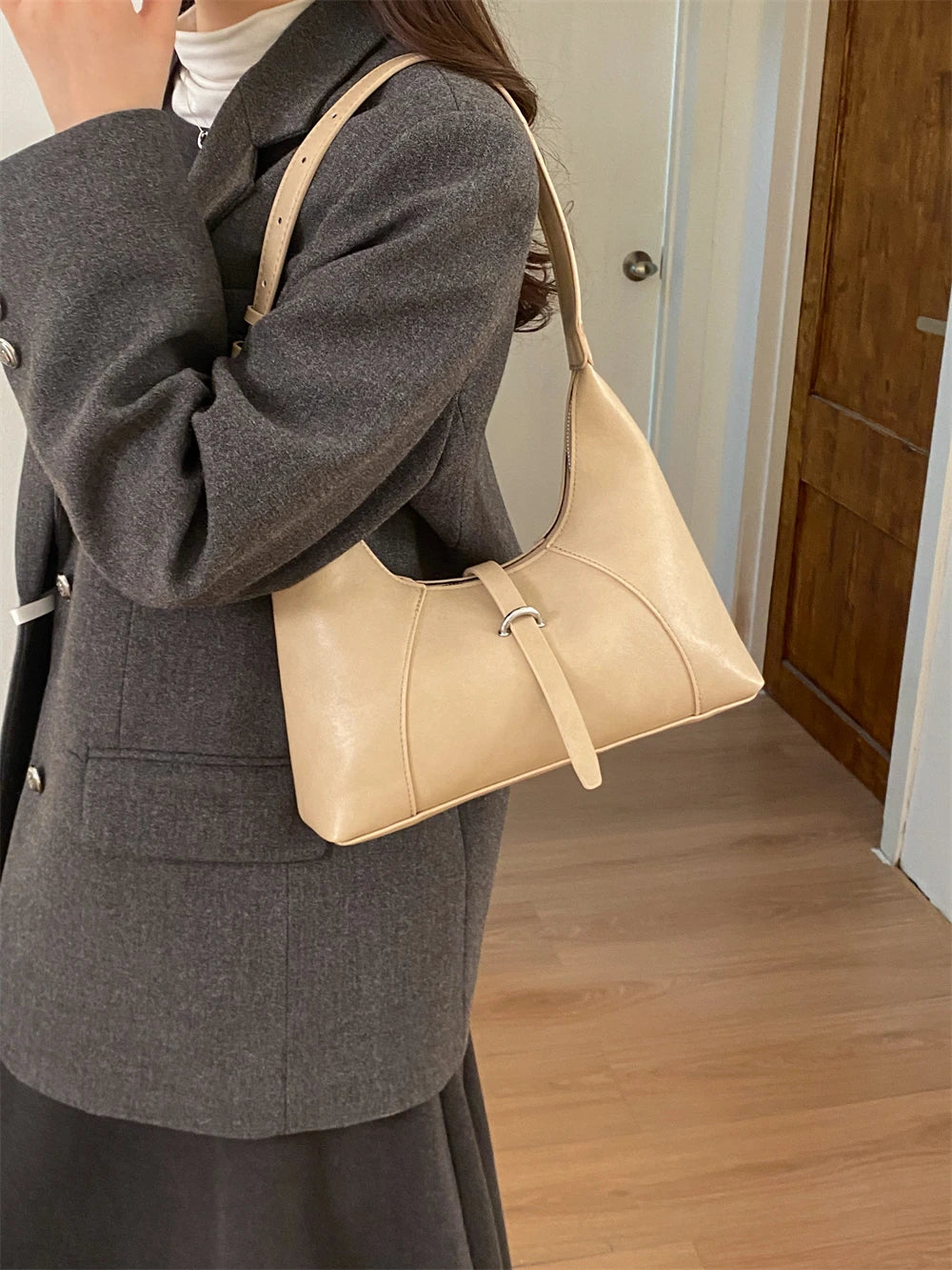 Solid Color Faux Leather Hobo Shoulder Bag for Women