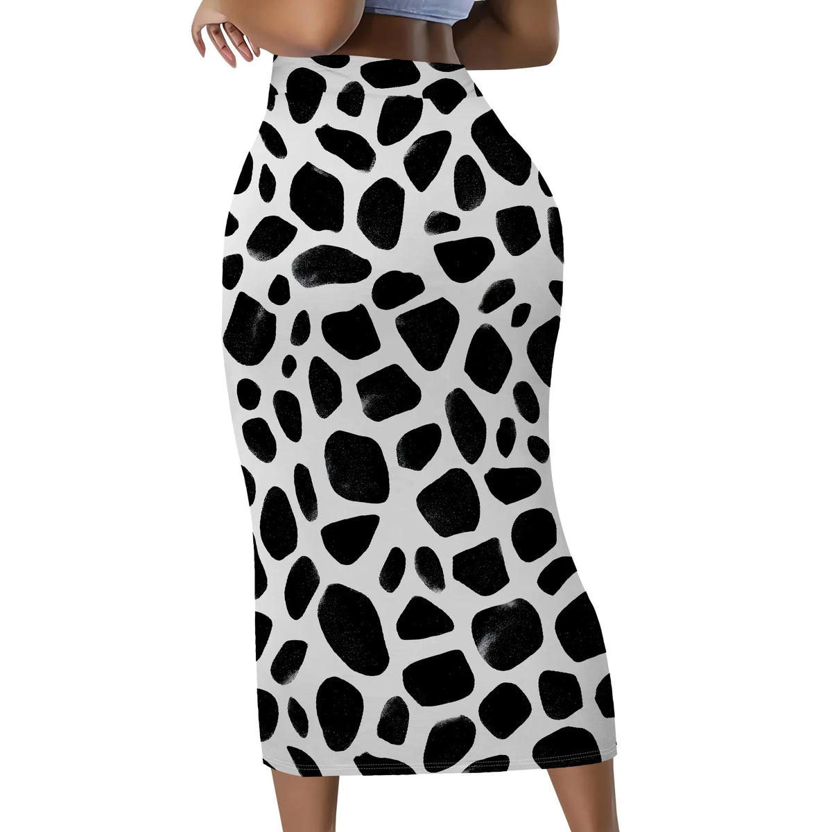 Black And White Abstract Print High Waist Midi Skirt for Women