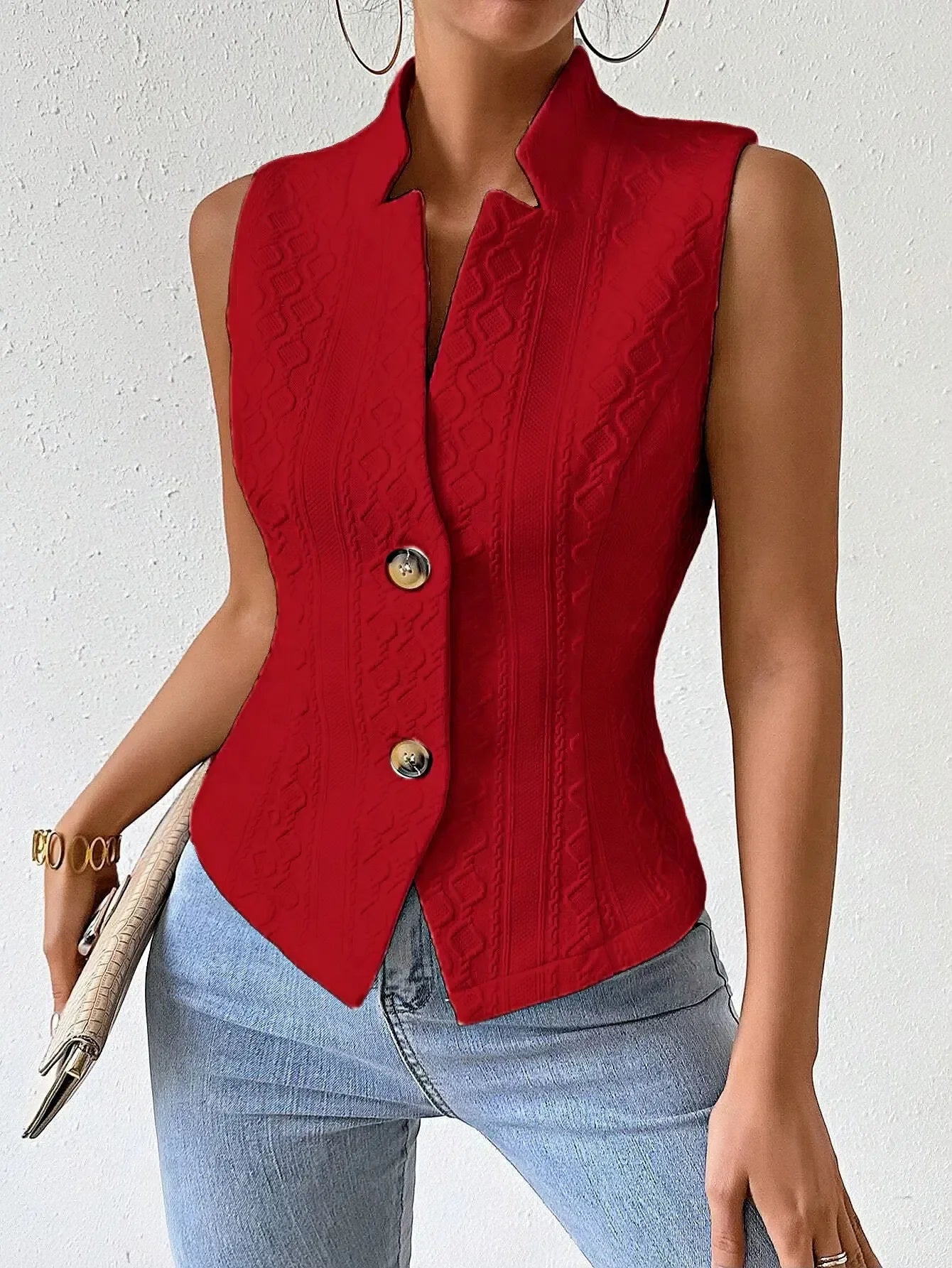 Solid Color Slim Fit Sleeveless Vest With Stand Up Collar for Women