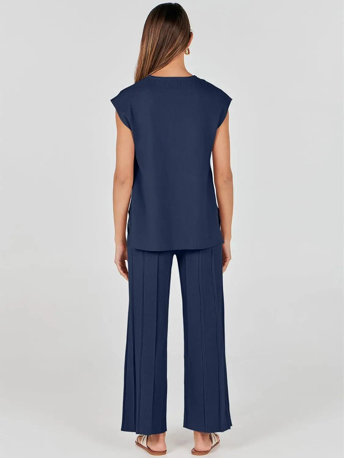 Summer Soft Knit Sleeveless Vest and Wide Leg Pants Set for Women