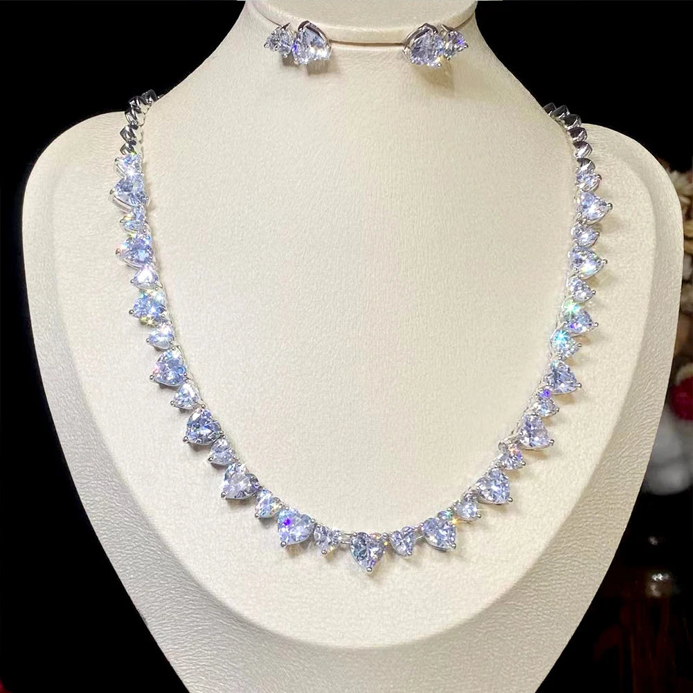 Elegant Blue Crystal Heart Bridal Jewelry Set For Women