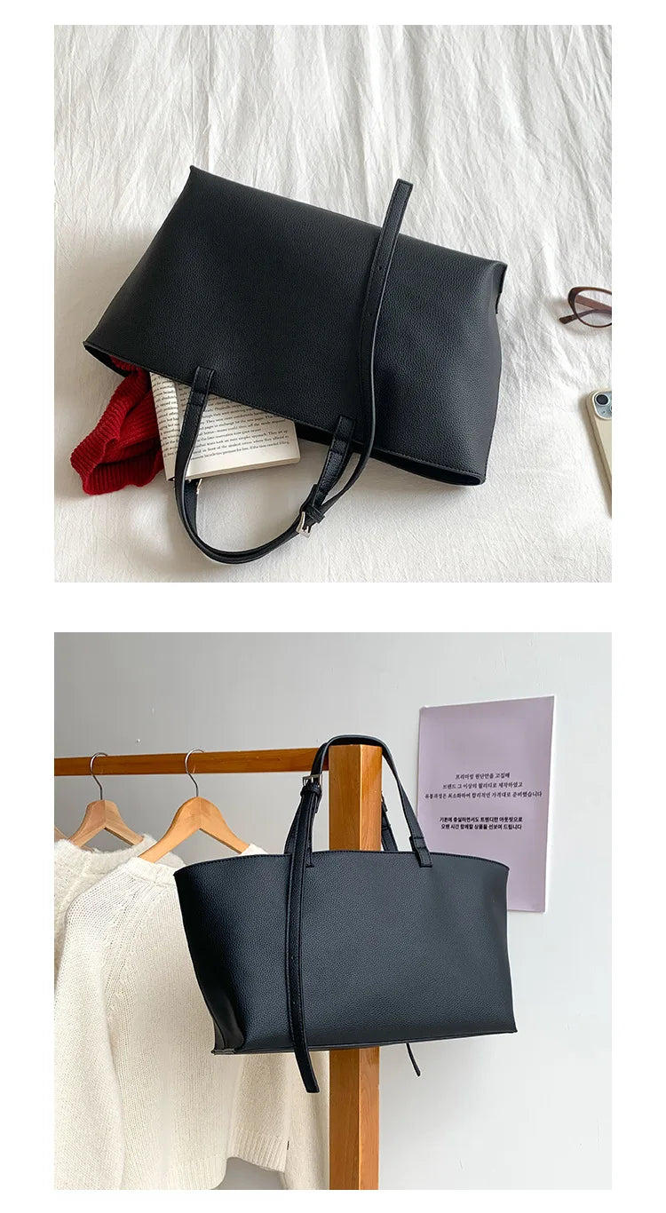 Large Capacity PU Leather Casual Soft Tote Bag for Women