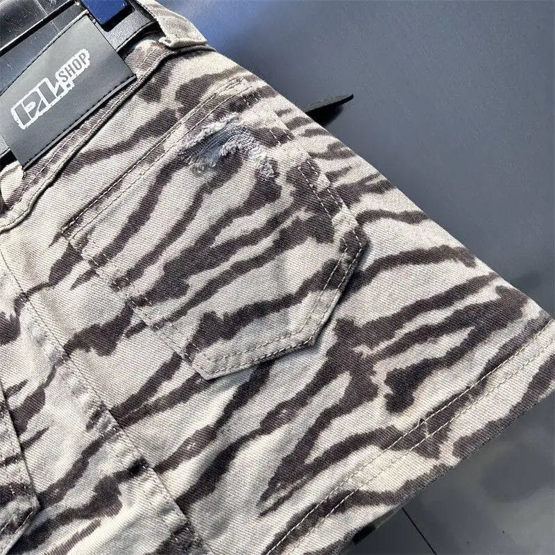 Retro High Waist Zebra Print Denim Mini Skirt For Women