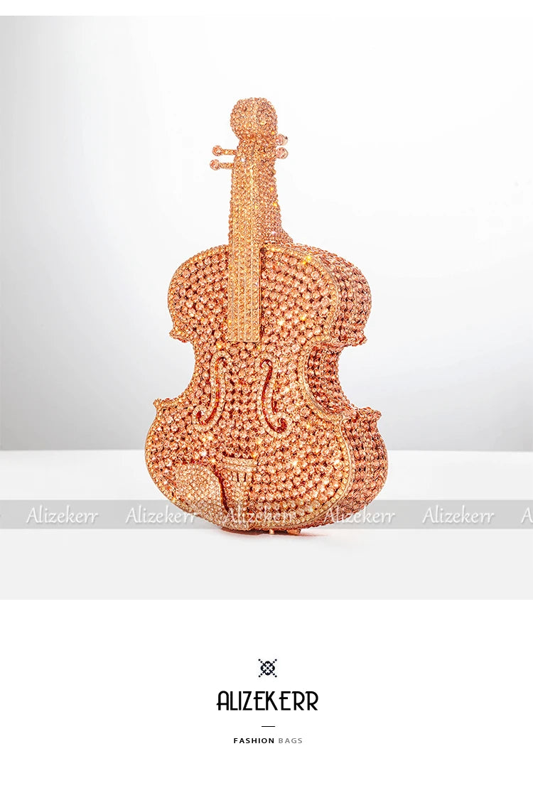 Elegant Crystal Violin Shaped Evening Clutch for Women