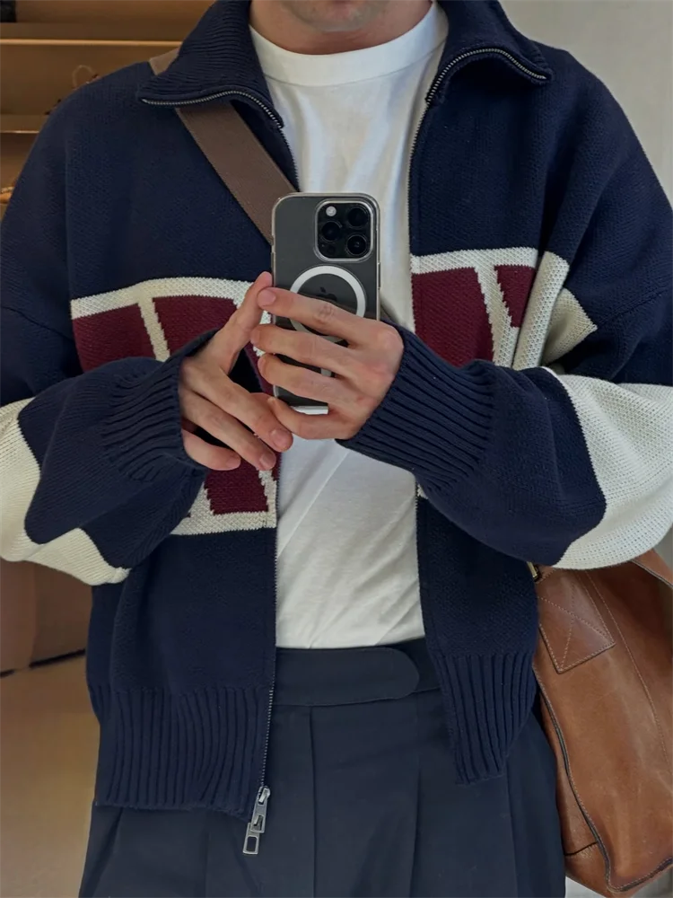 Letter Women 's Sweater Stand Collar Y2k Knit Sweaters For Woman Zipper Full Sleeve Tops Female 2025 Winter Men Jacket Knitwear