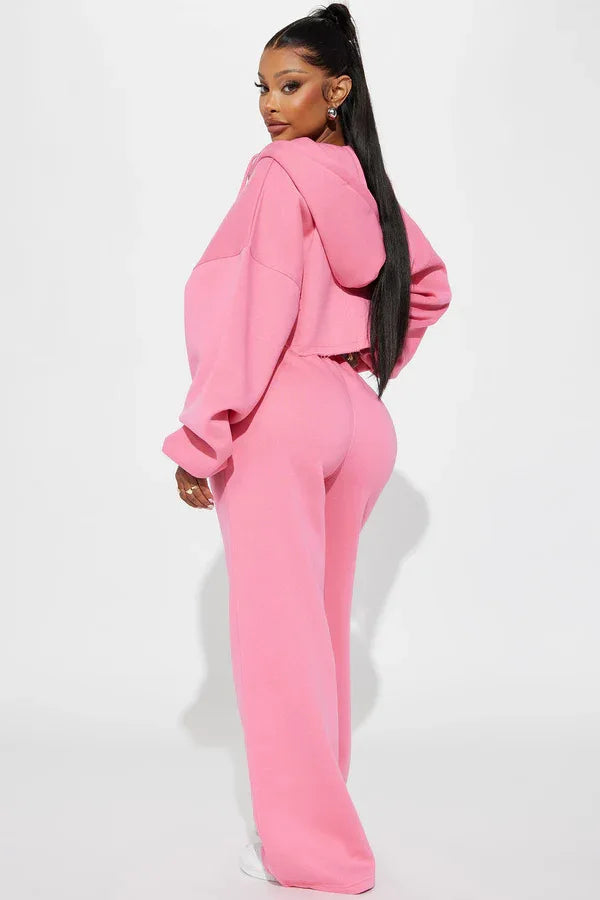 Hooded Cropped Sweatshirt And Long Pants Set for Women