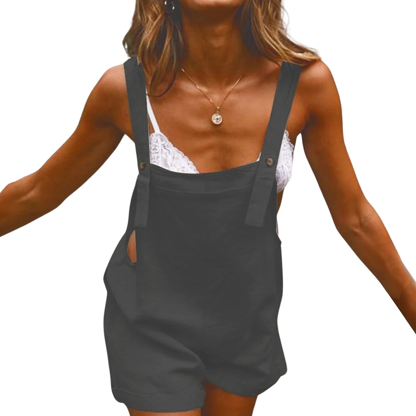 Loose Sleeveless Solid Color Casual Summer Romper for Women
