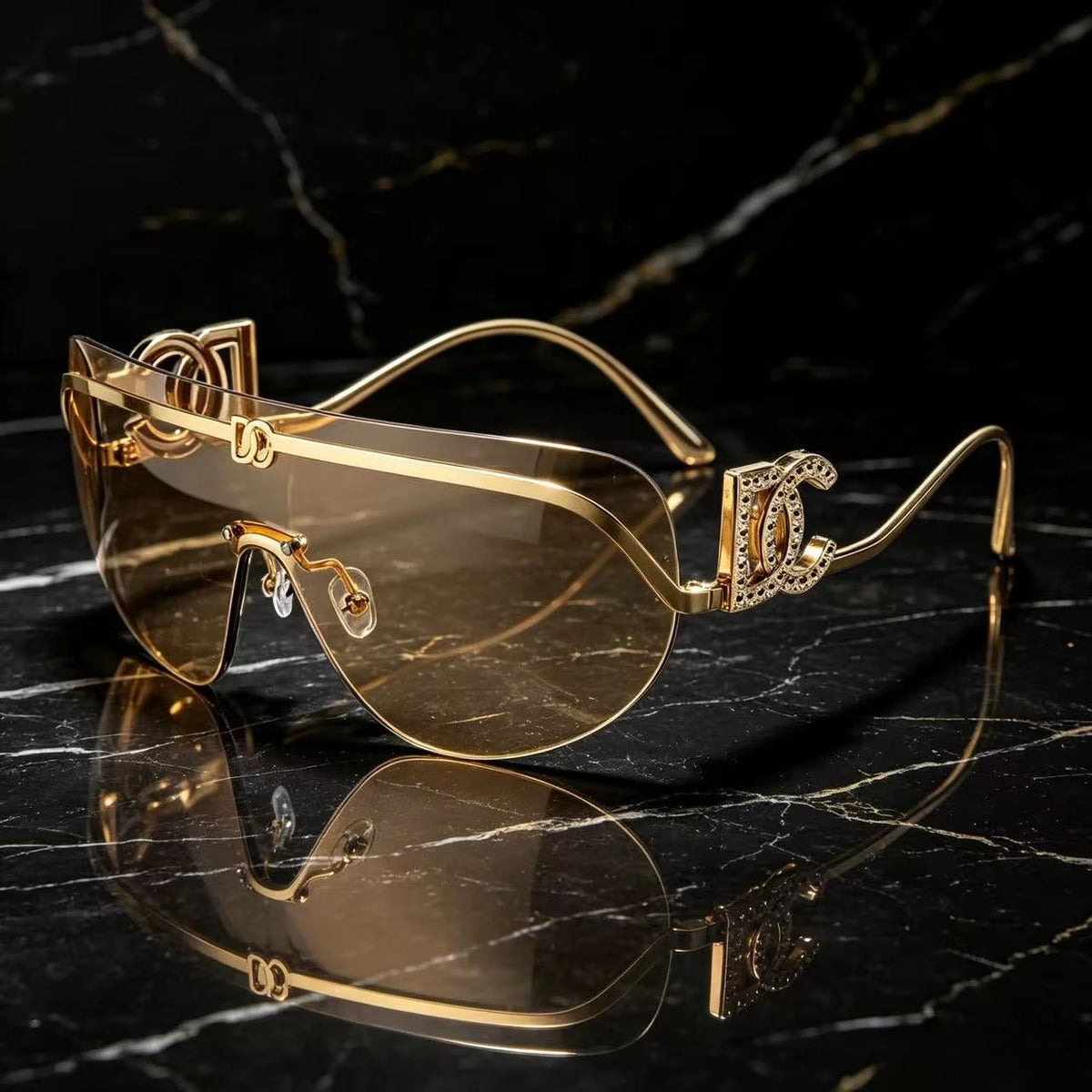 Oversized Gold Shield Sunglasses
