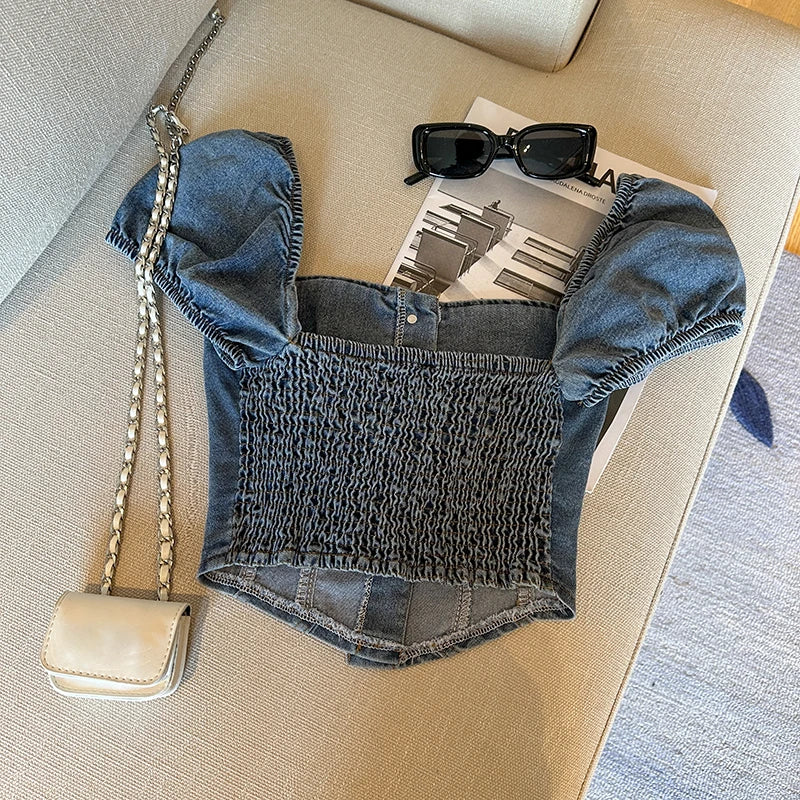 Slim Fit Off Shoulder Denim Shirt