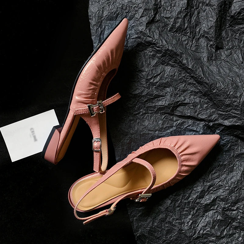 Genuine Leather Pleated Closed Toe Sandals for Women