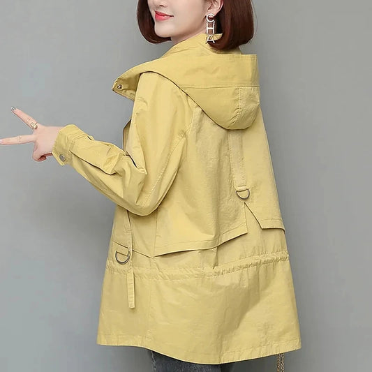 Mother's Windbreaker Women's Spring And Autumn 2023 New Middle-Aged Mother's Loose And Thin Coat Korean Lining Trench Hooded 3XL