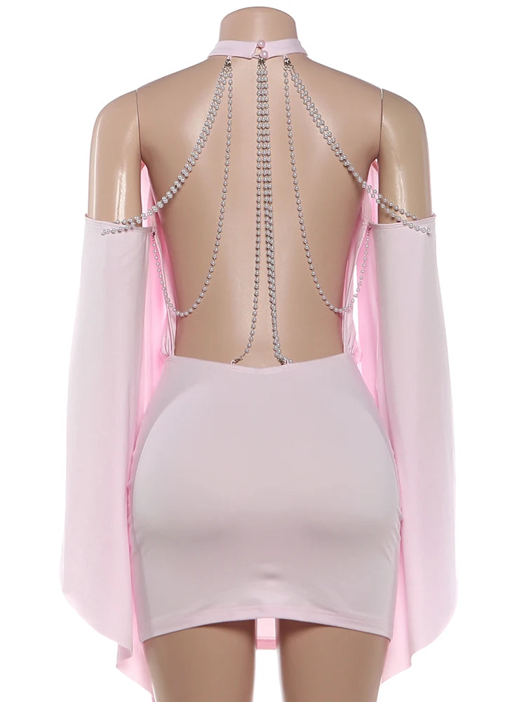 Elegant Off Shoulder Patchwork Backless Dress for Women