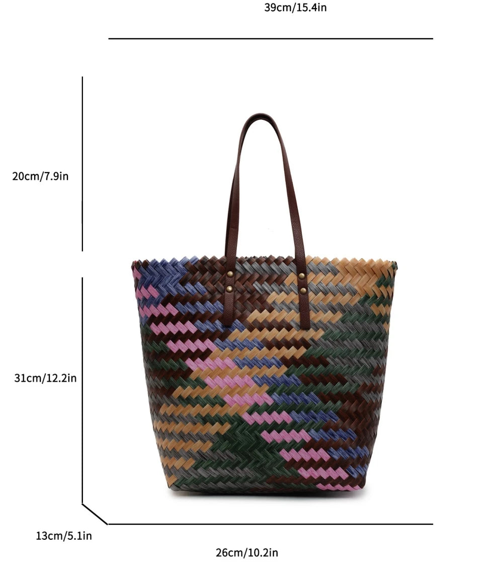 Colorful Braided PVC Tote Bag for Women With Large Capacity