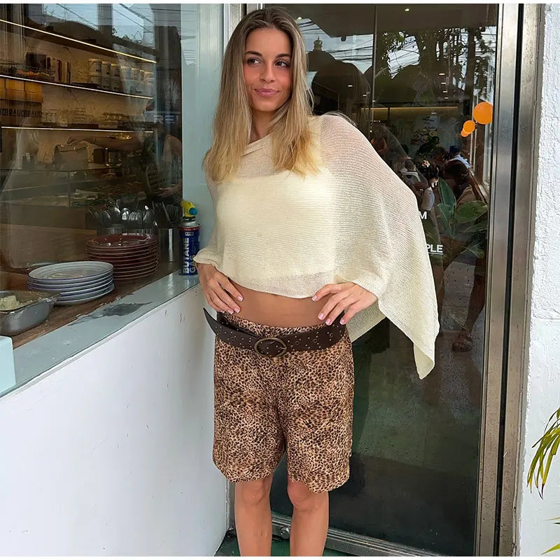 Sheer Knit O Neck Asymmetrical Loose Blouse for Women