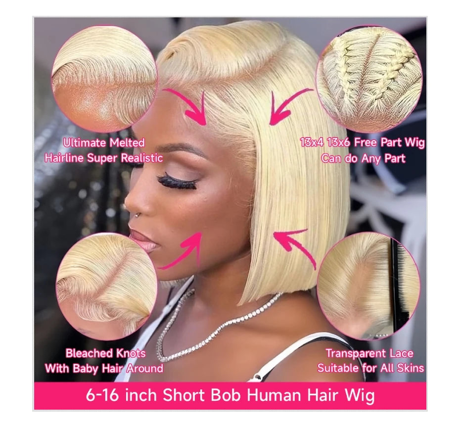 Blonde Straight Brazilian Hair Lace Front Bob Wig For Women