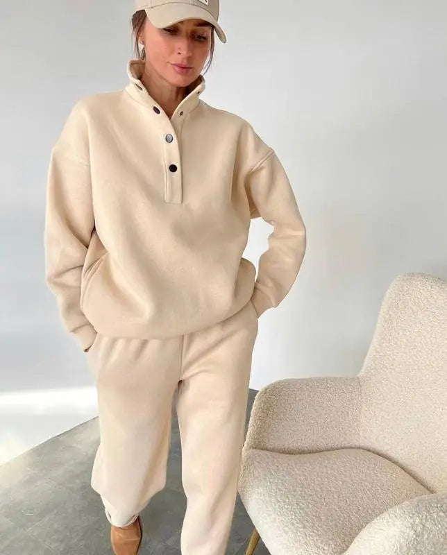 Oversized Warm Casual Hoodie and Long Pants Set for Women