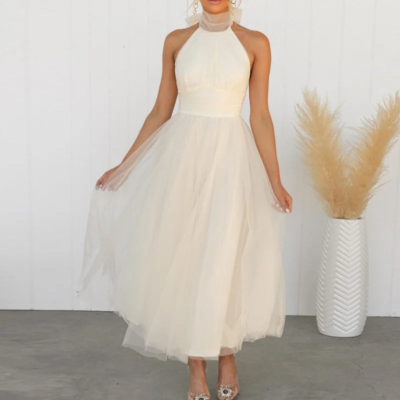 Elegant Lantern Sleeve V Neck Maxi Dress for Women