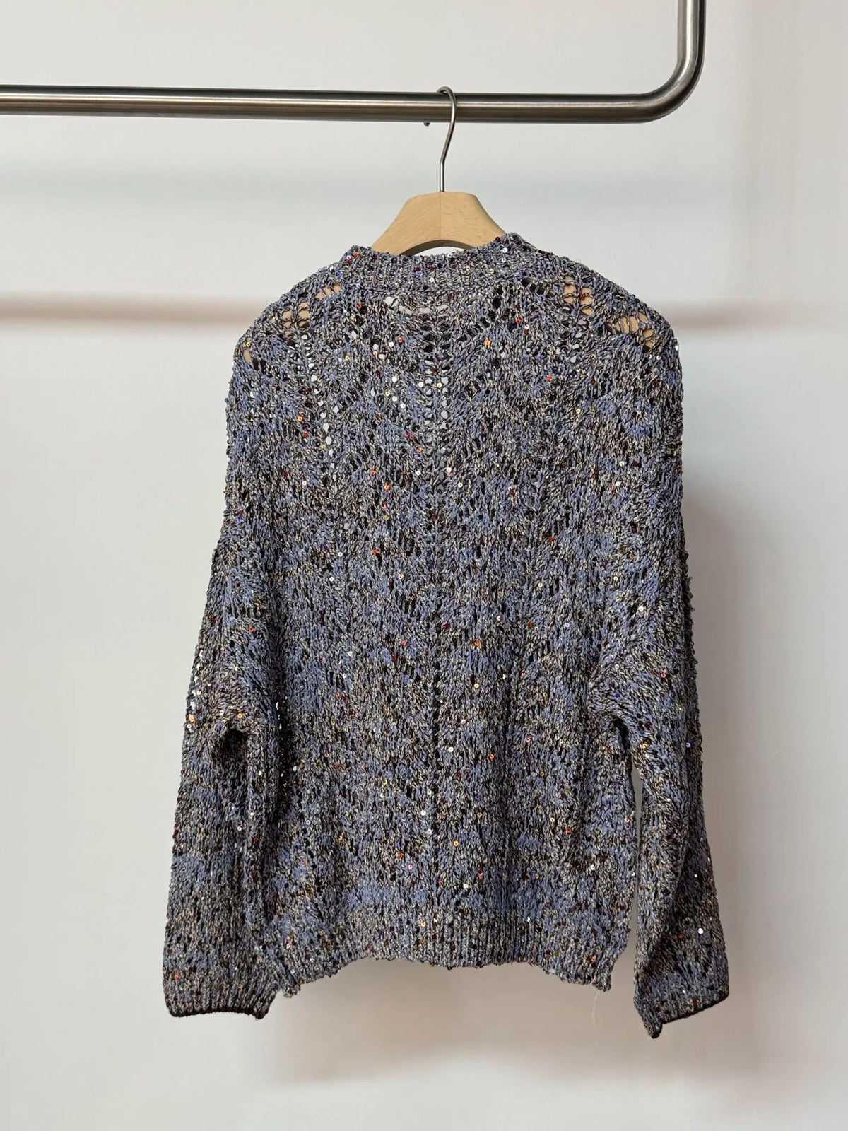 Embellished Diamond Sequin Lightweight Knit Sweater For Women