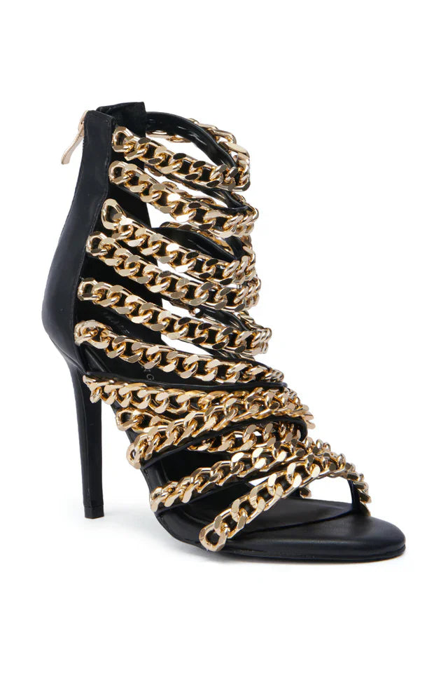 Strappy Gold Chain Stiletto Sandals