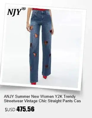 ANJY Spring Autumn New Women Streetwear Fashion Buttons Slit Striped Color Block Jeans Stylish Loose Wide-Leg Denim Pants A23331