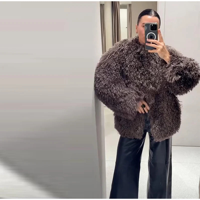 Vintage Women's Fur Coat Elegant Open Collar Thicken Full Sleeve Jacket With Furs Female 2025 New Autumn Winter Woman Clothes