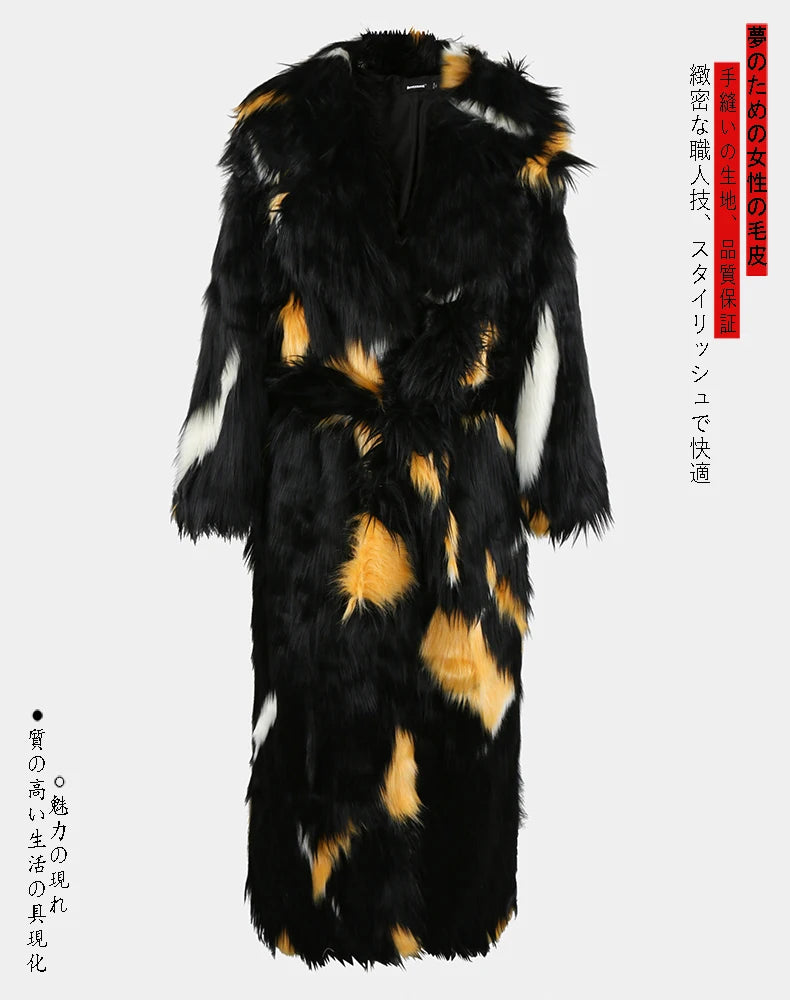 Soft Thick Mandarin Collar Faux Fox Fur Coat For Women