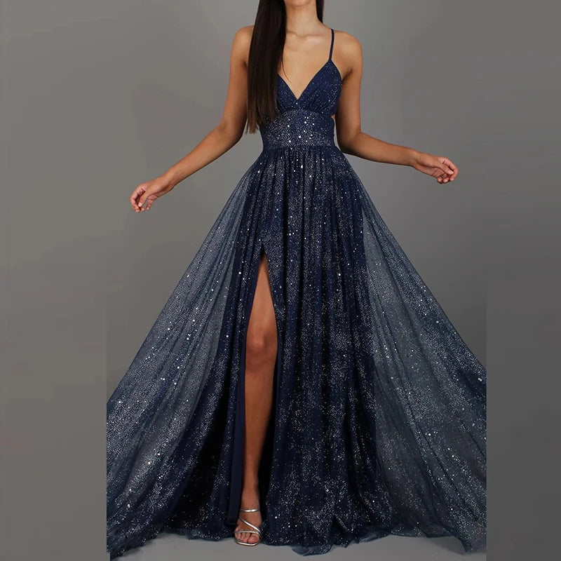 Elegant High Waist Pleated Split Maxi Dress for Women