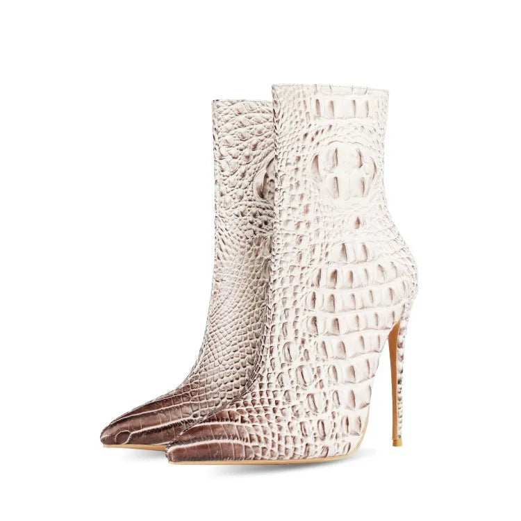 Purple Crocodile Stiletto Ankle Boots