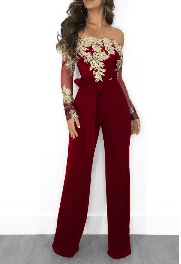 Elegant Lace Stitching Wide Leg Jumpsuit for Women