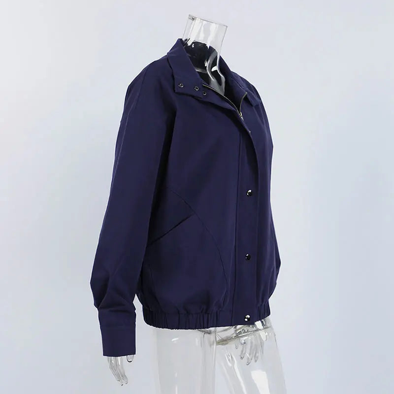 Elegant Stand Collar Single Breasted Jacket for Women