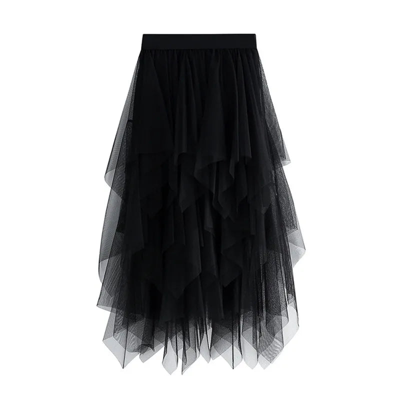 Women Tutu Tulle Skirt Elegant High Waist Mesh Tiered Layered Half Skirt Female Prom Party Midi Skirt for Summer Fairycore Y2K