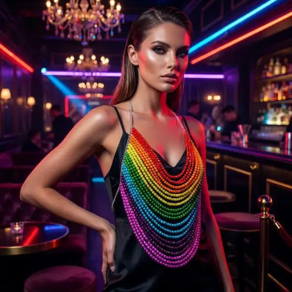 Backless Rainbow Crystal Beaded Body Chain For Women