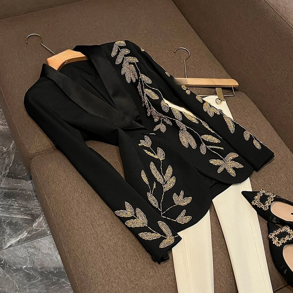 TWOTWINSTYLE Temperament Gorgeous Blazers For Women V Neck Long Sleeve Autumn Elegant Commute Blazer Female Fashion KJA533454