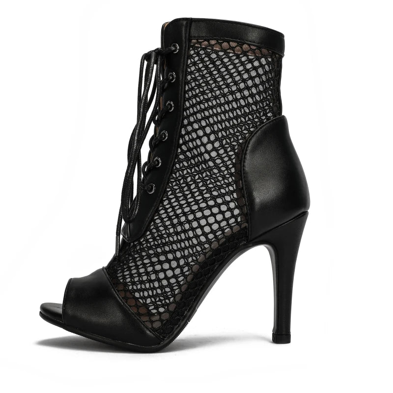 Black And White Mesh Peep Toe Heels