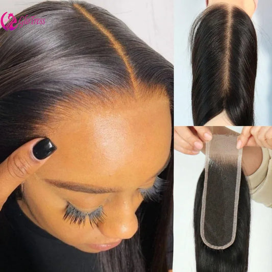 2x6 Transparent Lace Closure Straight Human Hair 10-20 Inch Brazilian Virgin Natural Black Hair 1PC
