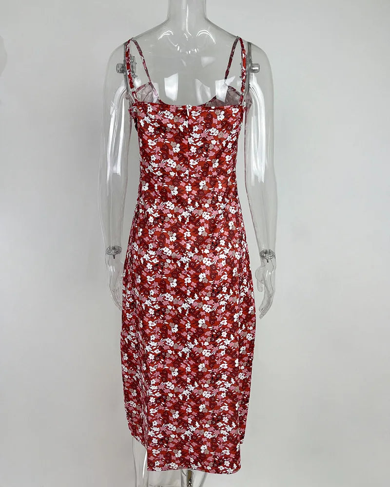 Floral Print Spaghetti Strap Dress for Women Beach Party Style