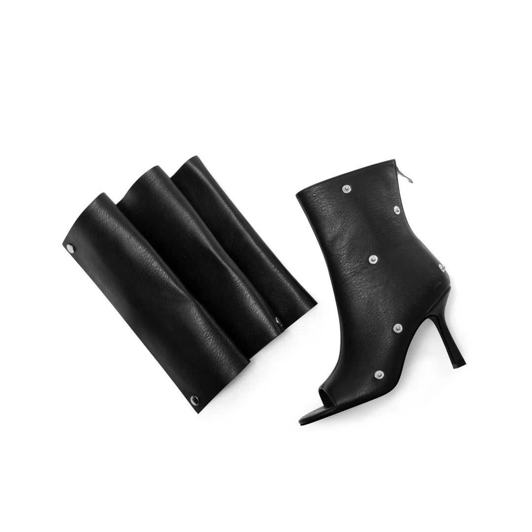 Mid-Calf Open Toe High Heel Pleated Boots for Women
